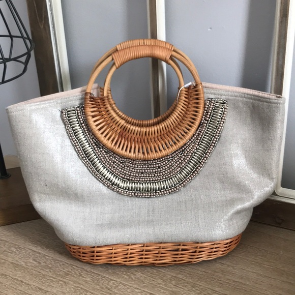 NWT Straw and linen satchel bag! - Picture 1 of 6